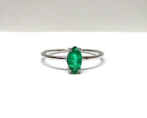 0.3ct Engagement Ring Marquise Cut Green Emerald Solitaire 14k White Gold Finish