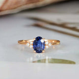 1.2ct Oval Cut Blue Sapphire Minimalist Slim Engagement Ring 14k RoseGold Finish