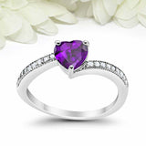 1ct Heart Cut Amethyst Engagement Ring Round Diamond Accent 14k White Gold Over