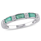 2Ct Baguette Cut Green Emerald Diamond Thin Wedding Band 14K White Gold Finish