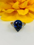 1.3ct Pear Cut Blue Sapphire Three Stone Engagement Ring 14k White Gold Finish