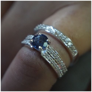 4Ct Round Blue Sapphire Diamond Bridal Set Solitaire Ring 14K White Gold Finish