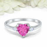 1ct Heart Pink Sapphire Engagement Ring Trilogy Minimalist 14k White Gold Finish