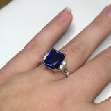 1.3ct Emerald Blue Sapphire Diamond Accent Solitaire Ring 14k White Gold Finish