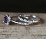 4Ct Cushion Cut Purple Amethyst Bridal Set Halo Ring Band 14k White Gold Finish