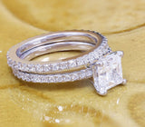 Bridal Set Engagement Ring 2ct Princess Cut VVS1D Diamond 14k White Gold Finish