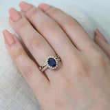 2.4ct Oval Cut Blue Sapphire Engagement Ring Bridal Set 18k Yellow Gold Finish