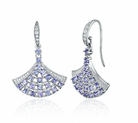 2.7ct Drop Earrings Round Cut Blue Tanzanite Chandelier 14k White Gold Finish