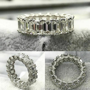 7Ct Emerald Cut Diamond Full Eternity Wedding Band Ring 14K White Gold Over Iced