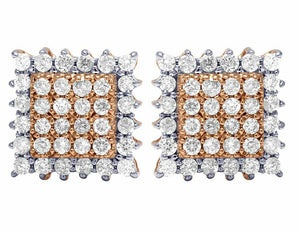 2ct Round Cut Diamond Square Cluster Stud Earrings Women 14k Rose Gold Finish