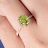 2ct Oval Cut Green Peridot Engagement Ring Halo Diamond Accent 14k RoseGold Over