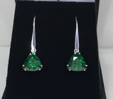 1.2ct Drop Earrings Trillion Cut Green Emerald Solitaire 14k White Gold Finish