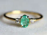 1ct Engagement Ring Oval Cut Green Emerald Three Stone 14k Yellow Gold Finish