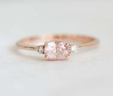 1ct Oval Cut Peach Morganite Engagement Ring 14k RoseGold Finish Diamond Trilogy