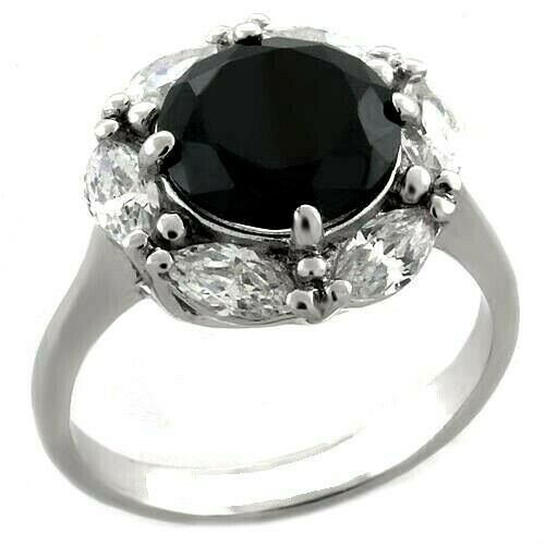 2Ct Round Cut Black Diamond Marquise Halo Engagement Ring 14K White Gold Finish