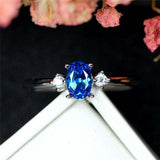 1ct Oval Cut Blue Sapphire Engagement Ring Minimalist Trilogy 14k WhiteGold Over