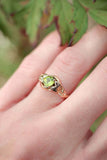 1ct Round Green Peridot Engagement Ring Leaf Vine Solitaire 14k Rose Gold Finish