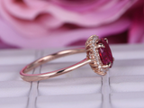 2ct Oval Cut Pink Ruby Diamond Floral Halo Solitaire Ring 18k Rose Gold Finish