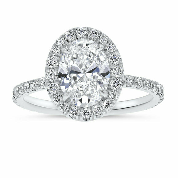 2.5ct Engagement Ring Oval Diamond Halo Solitaire with Accent 14k WhiteGold Over