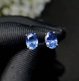 1.5ct Stud Earrings Oval Cut Blue Tanzanite Solitaire Design 14k White Gold Over