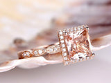 2.1ct Princess Cut Peach Morganite Solitaire Engagement Ring 18k RoseGold Finish