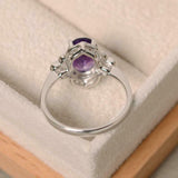 2ct Oval Cut Purple Amethyst Solitaire Round Floral Halo Ring 14k WhiteGold Over