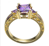 3Ct Princess Cut Amethyst Accent Solitaire Engagement Ring 14K Yellow Gold Over