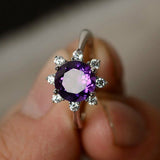 1.5ct Round Cut Purple Amethyst Floral Engagement Ring 14k White Gold Finish