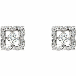 0.5ct Round Cut VVS1D Diamond Filigree Stud Earrings Women 14k White Gold Finish