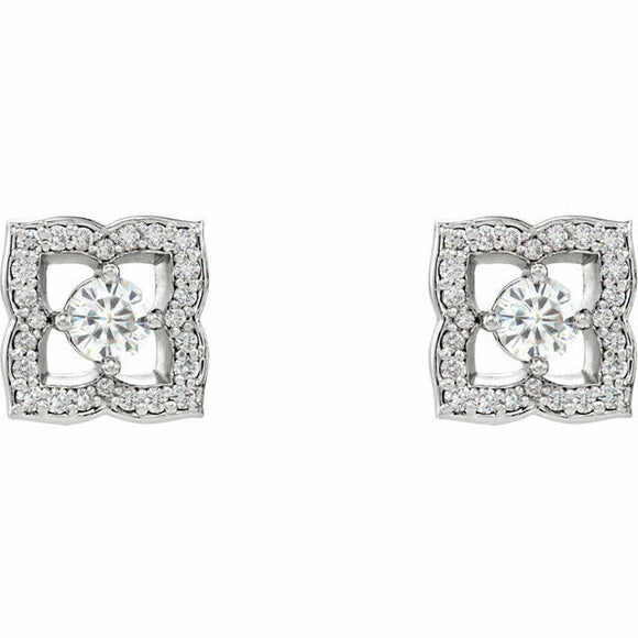 0.5ct Round Cut VVS1D Diamond Filigree Stud Earrings Women 14k White Gold Finish