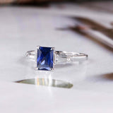 1.5ct Radiant Blue Sapphire Engagement Ring Diamond Trilogy 14k White Gold Over