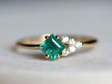 1ct Princess Green Emerald Diamond Petite Minimalist Ring 14k Yellow Gold Finish