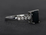 2ct Emerald Cut Black Diamond Hexagon Eternity Shank Ring 14k White Gold Finish