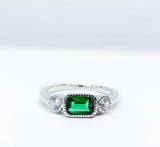 1Ct Green Emerald Diamond Three Stone Women Engagement Ring 14K White Gold Over