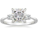 3ct Cushion Cut Diamond Engagement Ring 14k White Gold Over Trilogy Round Accent