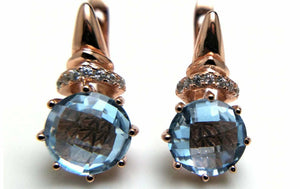 2.56ct Dangle Earrings Round Cut Blue Aquamarine Stylish 14k Rose Gold Finish