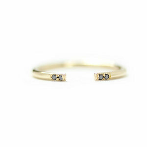 0.3ct Round Cut Black Diamond Wedding Band Open Stackable 14k Yellow Gold Finish