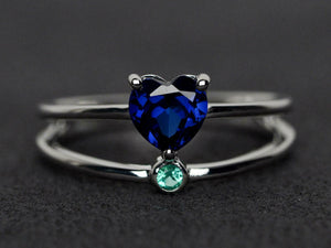 1.4ct Engagement Ring Heart Cut Blue Sapphire Split Shank 14k White Gold Finish