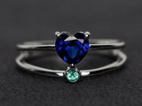 1.4ct Engagement Ring Heart Cut Blue Sapphire Split Shank 14k White Gold Finish