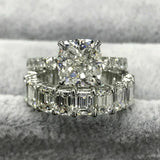 8Ct Diamond Bridal Set Eternity Band Cushion Solitaire Ring 14K White Gold Over