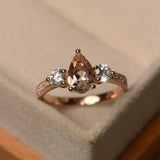 2ct Pear Cut Peach Morganite Engagement Ring Milgrain Trilogy 14k Rose Gold Over