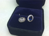 2ct Oval Cut Blue Sapphire Flower Solitaire Stud Earrings 14k White Gold Finish