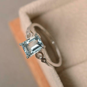 1.5ct Emerald Cut Blue Aquamarine Engagement Ring Solitaire 18k WhiteGold Finish