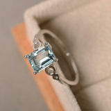 1.5ct Emerald Cut Blue Aquamarine Engagement Ring Solitaire 18k WhiteGold Finish