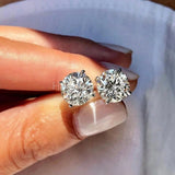 2ct Round Cut Moissanite 4 Prong Solitaire Stud Earrings 14k White Gold Plated