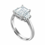 3ct Emerald Cut Diamond Unique Trilogy Engagement Ring 14k White Gold Finish