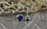 1.2ct Oval Cut Blue Sapphire PushBack Bridal Stud Earrings 14k White Gold Finish