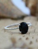 1ct Engagement Ring Oval Black Diamond Braided Solitaire 14k White Gold Finish