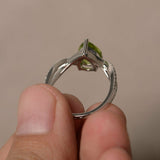 1ct Pear Cut Green Peridot Infinity Solitaire Engagement Ring 14k WhiteGold Over