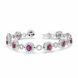 25ct Oval Cut Pink Ruby Halo Short Link Tennis Bracelet 14k White Gold Finish